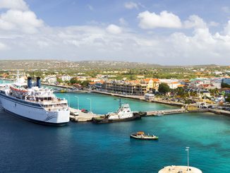 Cruise ship at a tropical port