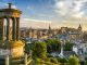 View of the Edinburgh castle from Calton Hill at sunset